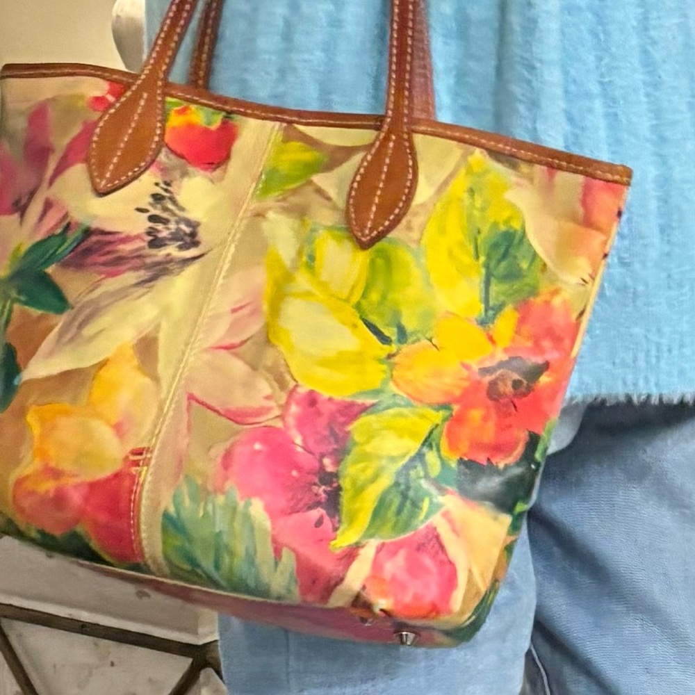 MAURIZIO TAIUTI Genuine Leather
 Floral Watercolor Tote Bag
Made in Italy - Picture 9 of 10